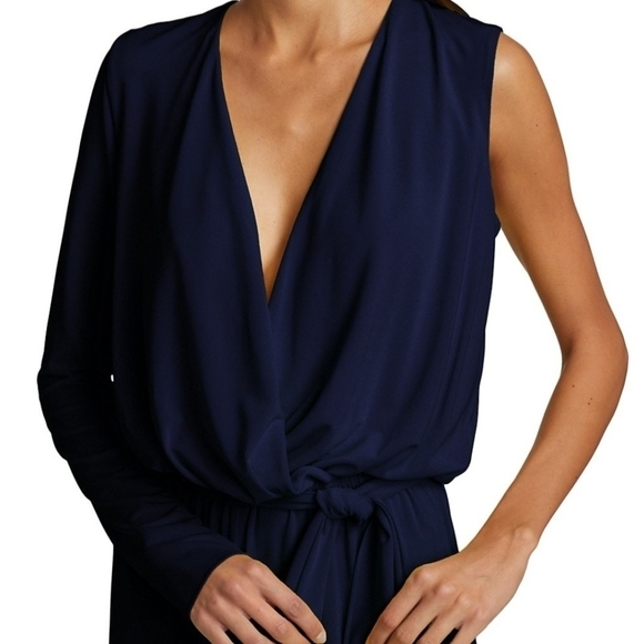 Halston Felix Matte Jersey Asymmetric Jumpsuit in Navy - Picture 6 of 9